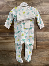 NEW Tres Beau et Belle White Dino Sleeper & Hat Set sz 3-6m