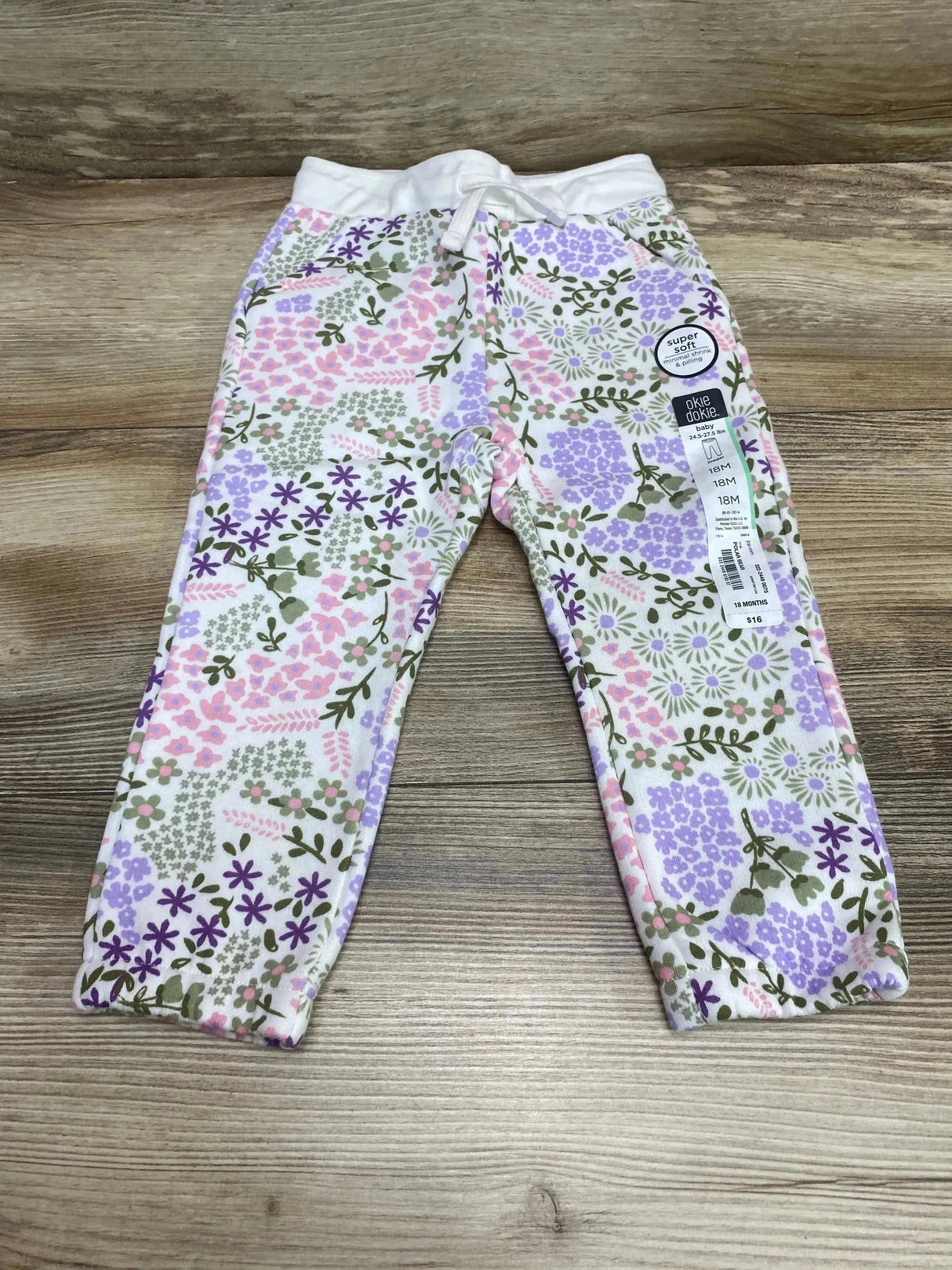 NEW Okie Dokie Fleece Floral Jogger Pant sz 18m