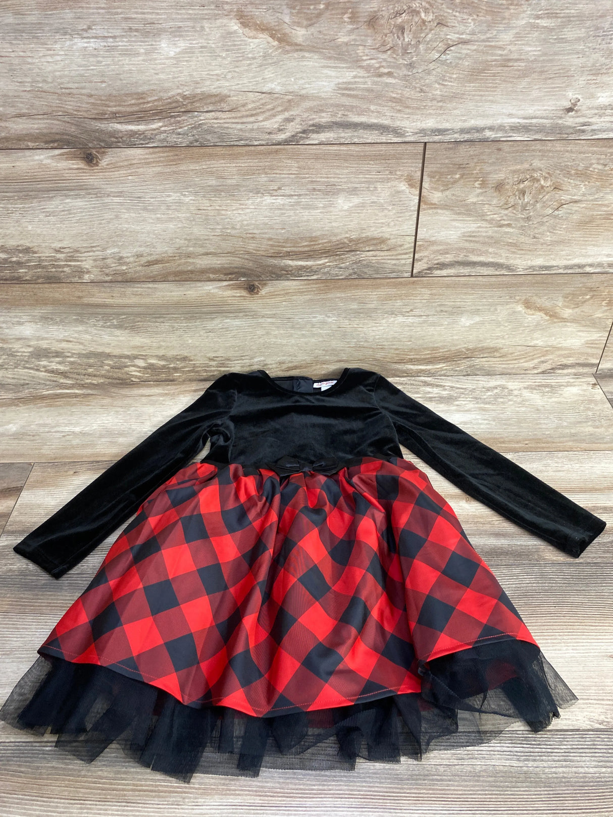 Cat & Jack Velvet Long Sleeve Tulle Dress Buffalo Plaid Black sz 5T