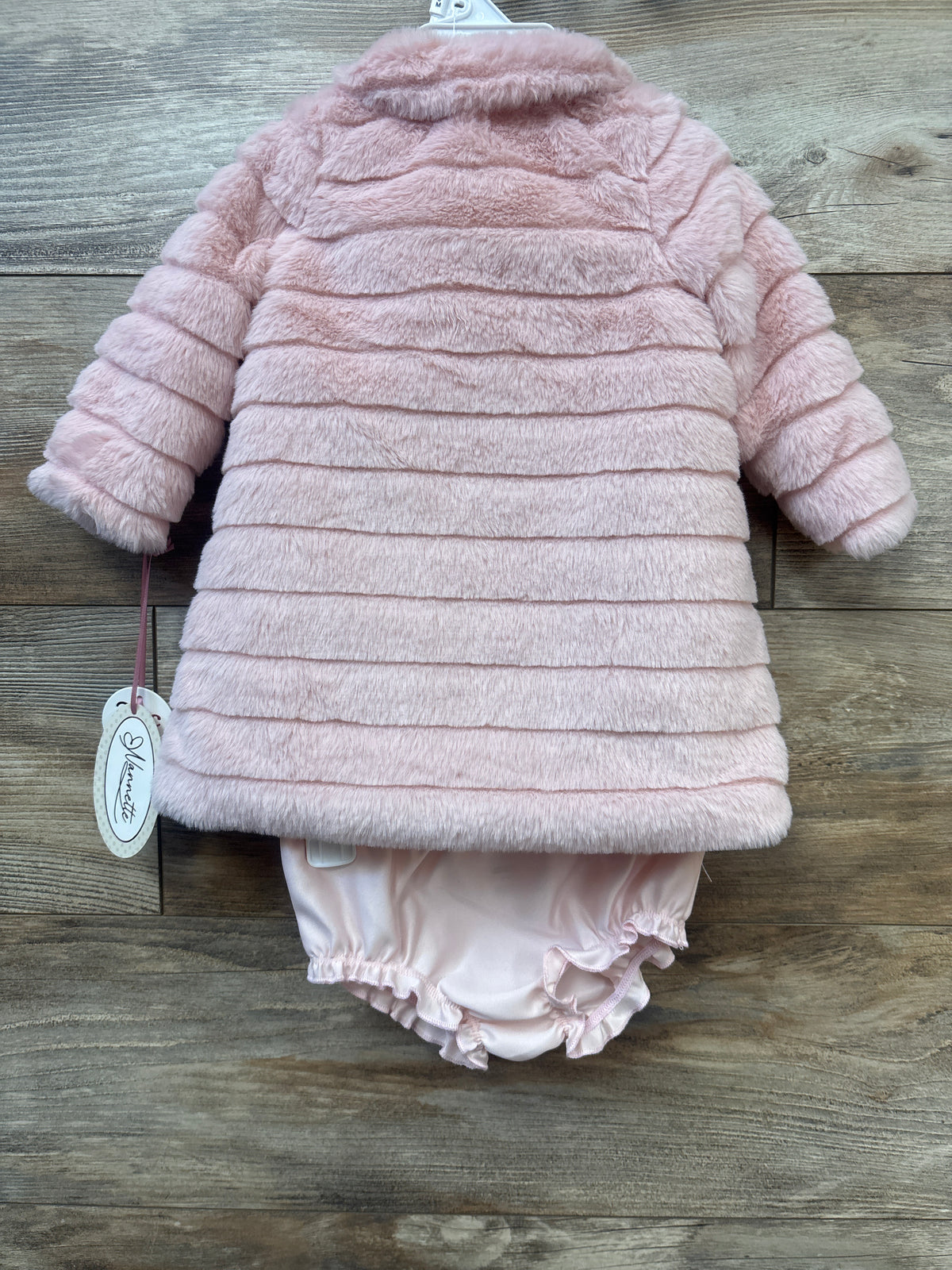 NEW Nannette 3pc Tulle Dress, Faux-Fur Dress Coat, & Bloomers Set Pink sz 3/6m