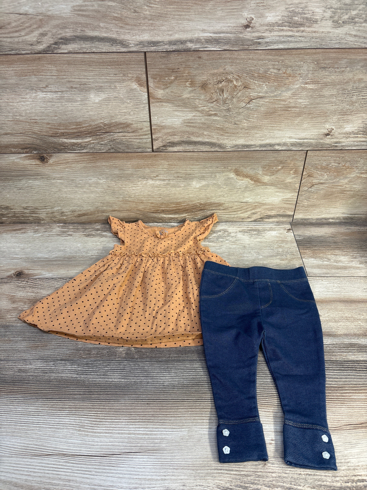 Laughing Llama 2pc Peplum Dress & Jeggings Set Tan sz 9m