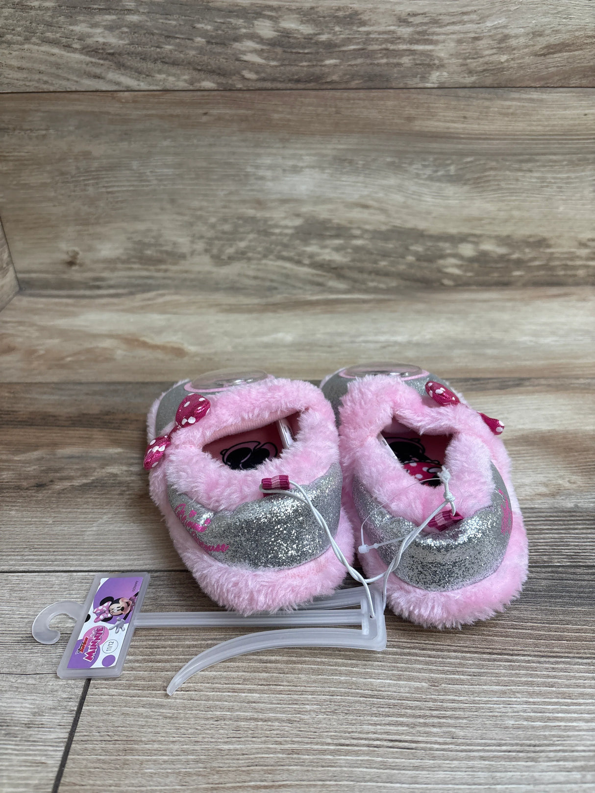 NEW Disney Junior Minnie Mouse Glittery Slippers Pink sz 11-12c