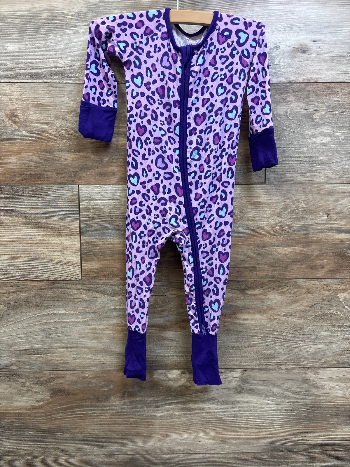 Little Sleepies Bamboo Leopard Convertible Sleeper Purple sz 6-12m