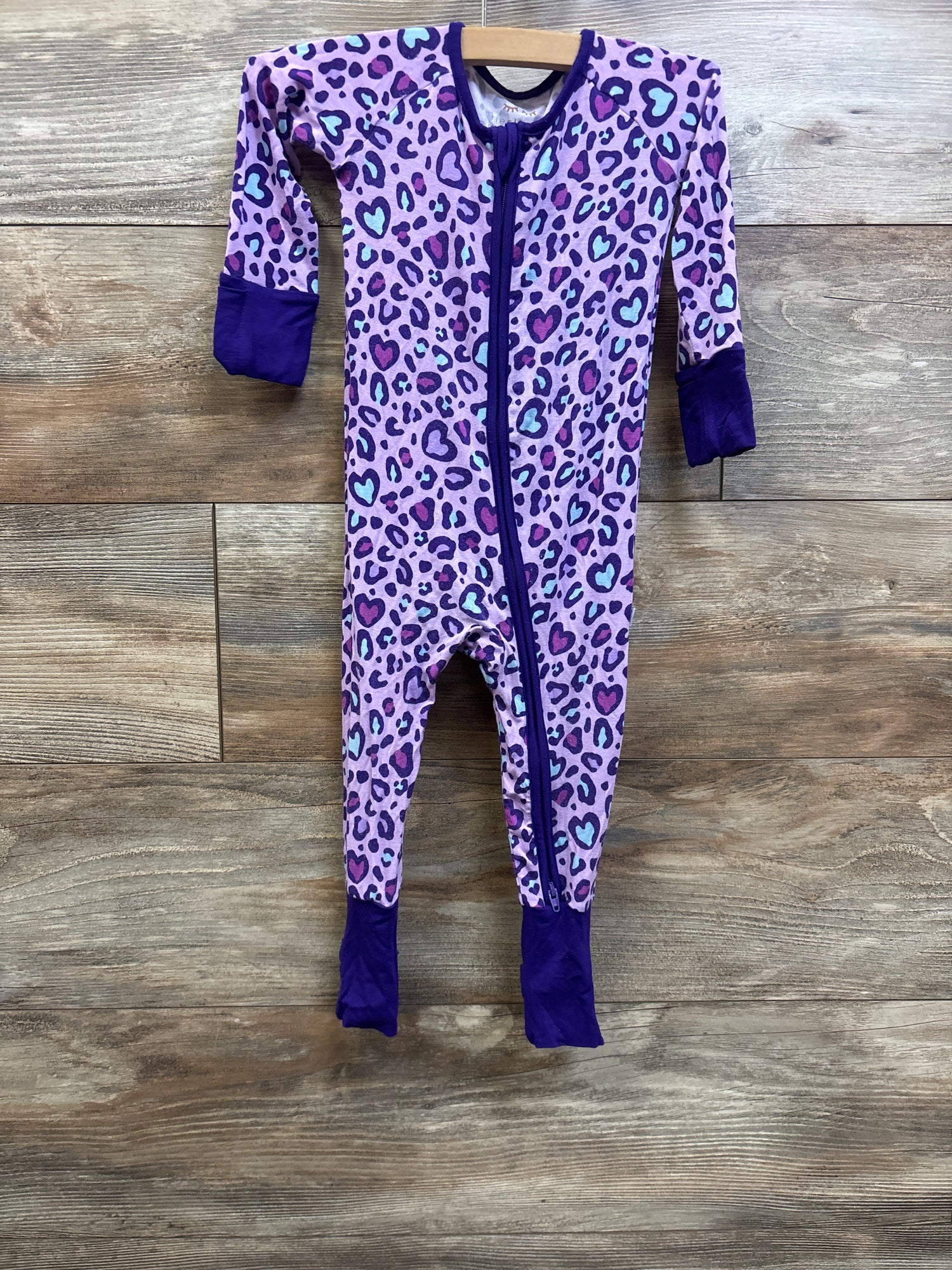 Little Sleepies Bamboo Leopard Convertible Sleeper Purple sz 6-12m