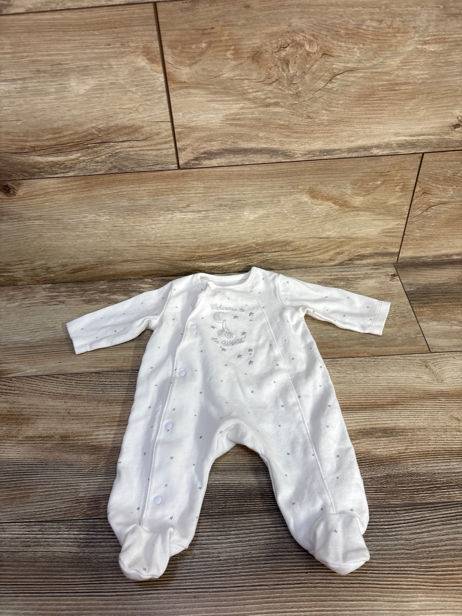 Little Me Welcome To The World Side Snap Sleeper White sz Newborn
