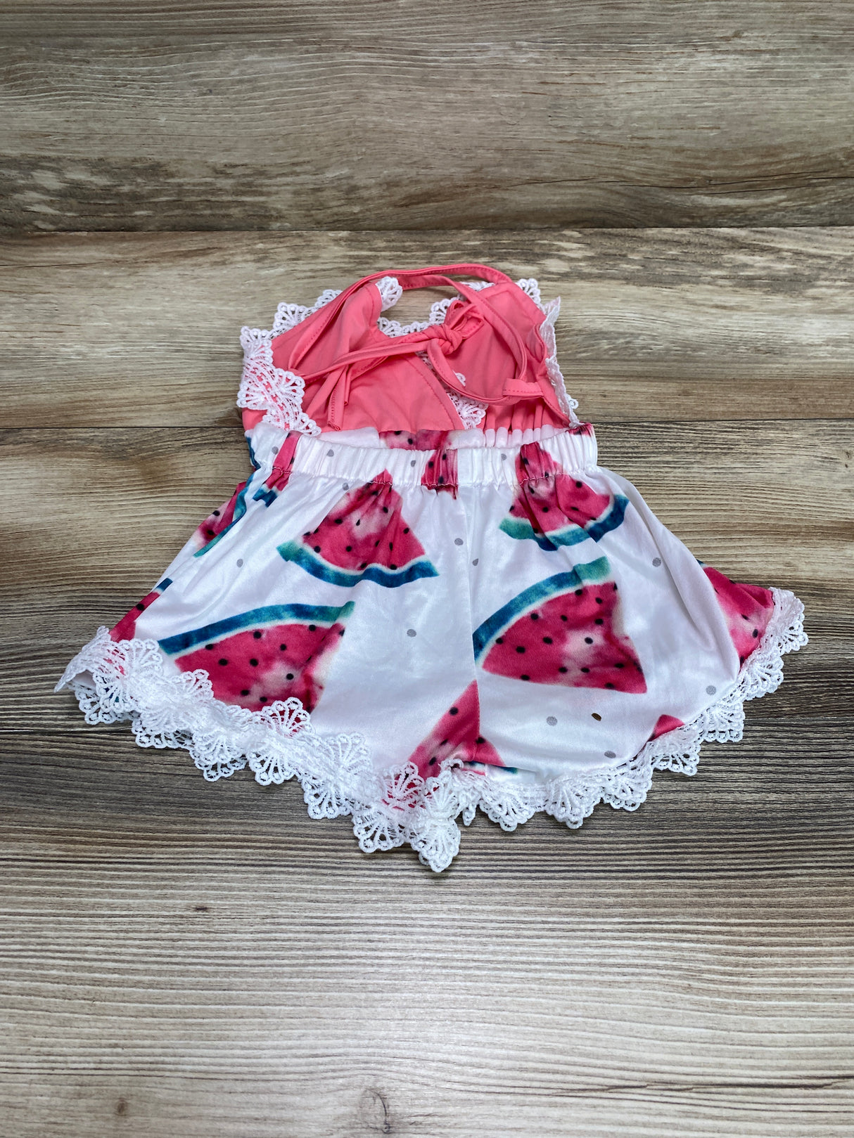 Lace Trim Watermelon Romper Pink/White sz