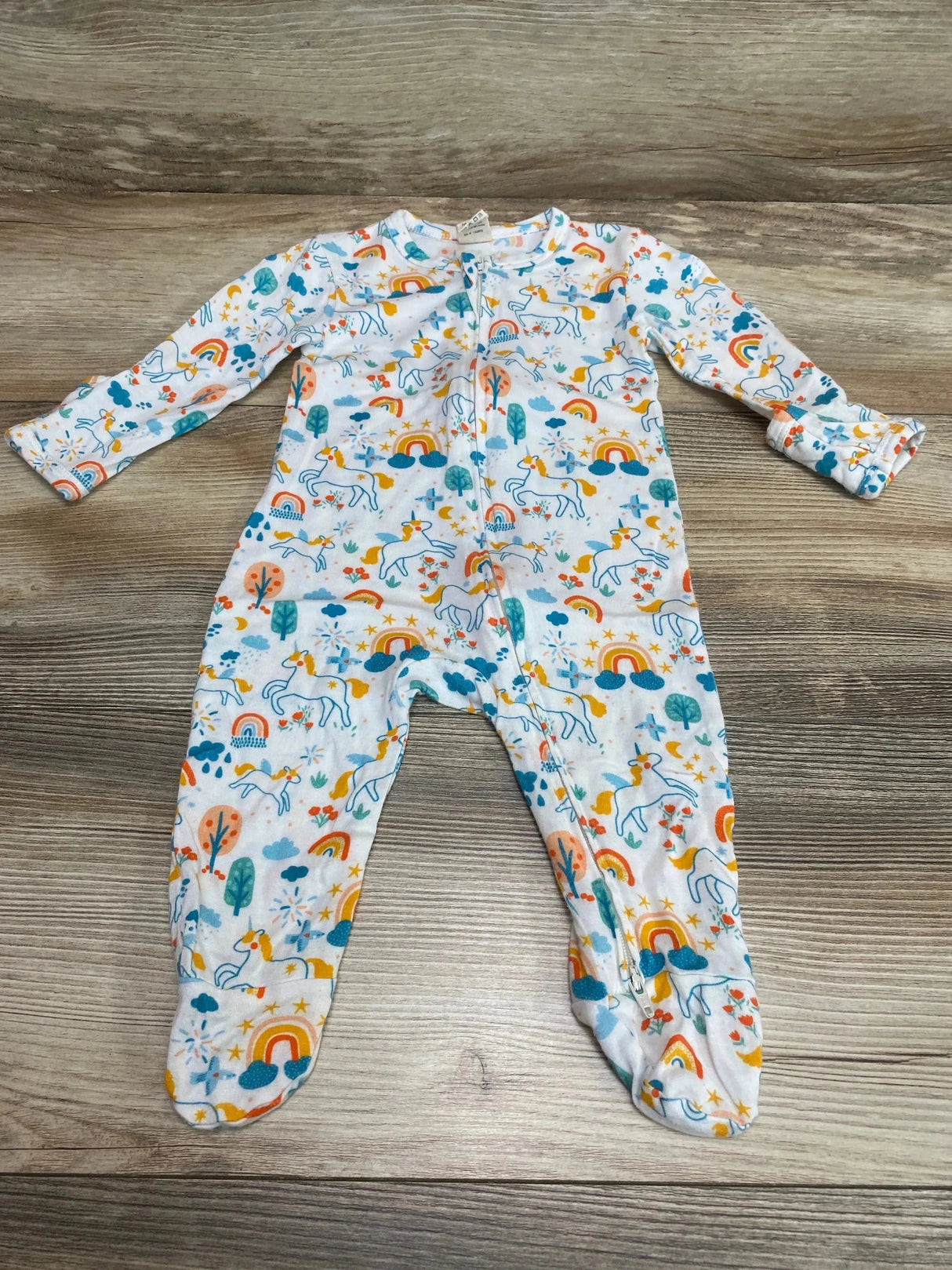 Larkspur Unicorns & Rainbows Sleeper White sz 3-6m