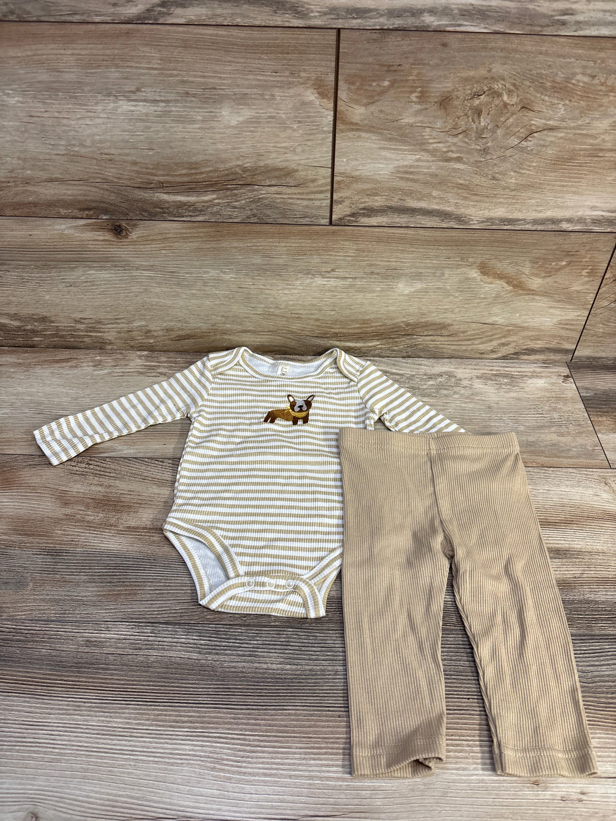 NEW Liam & James 2pc Ribbed Dog Bodysuit & Pants Set Brown 3-6m