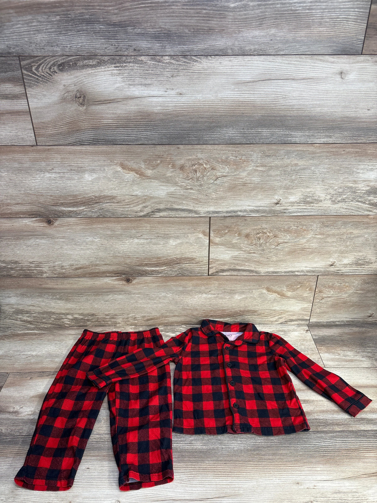 Just One You 2pc Buffalo Plaid Coat Style Pajama Set Red sz 2T