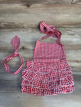 2pc Checkered Ruffle Romper + Headwrap Red sz 18-24m