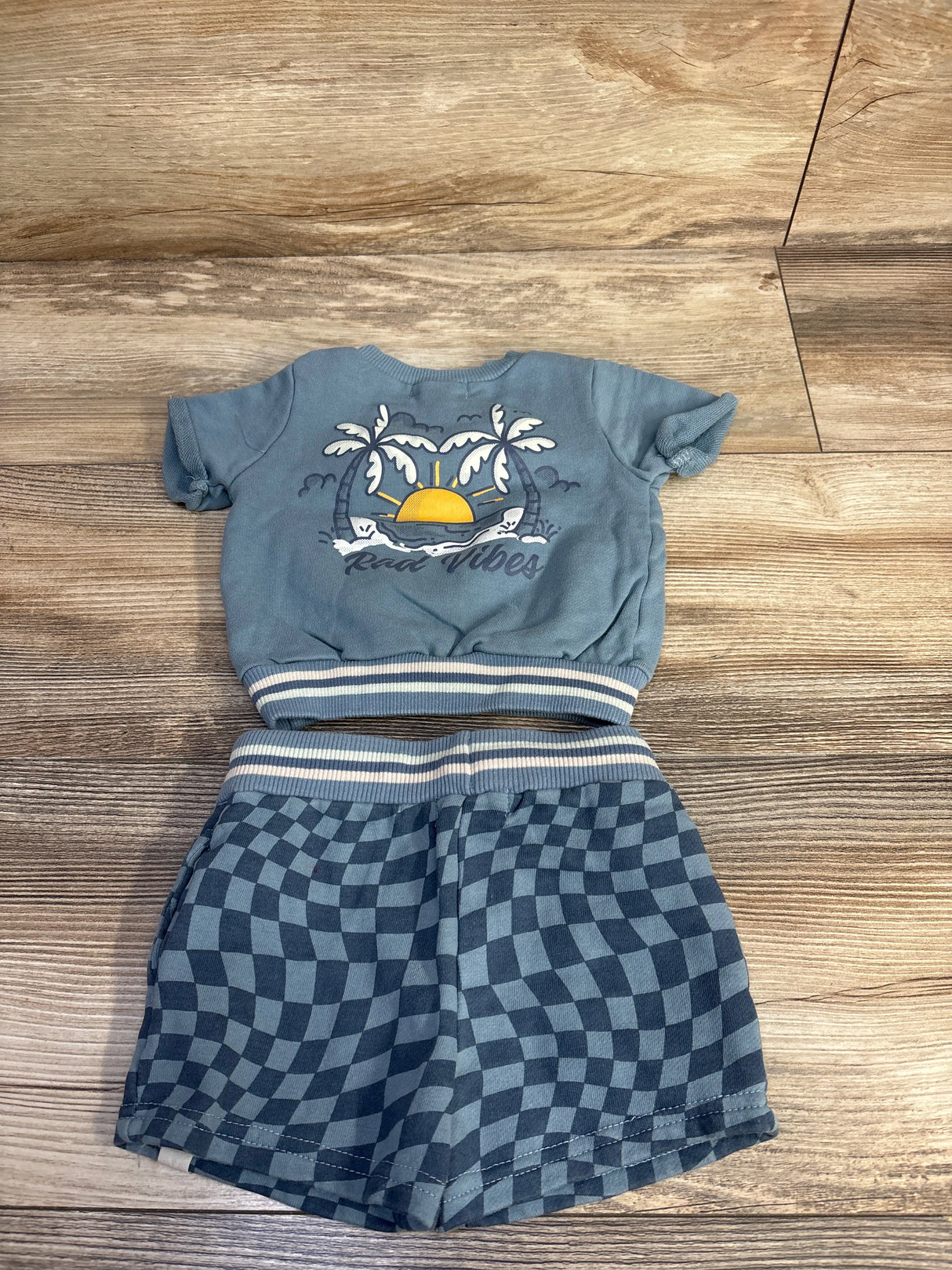 Rabbit + Bear Organic 2pc Shirt & Shorts Set Blue sz 12m