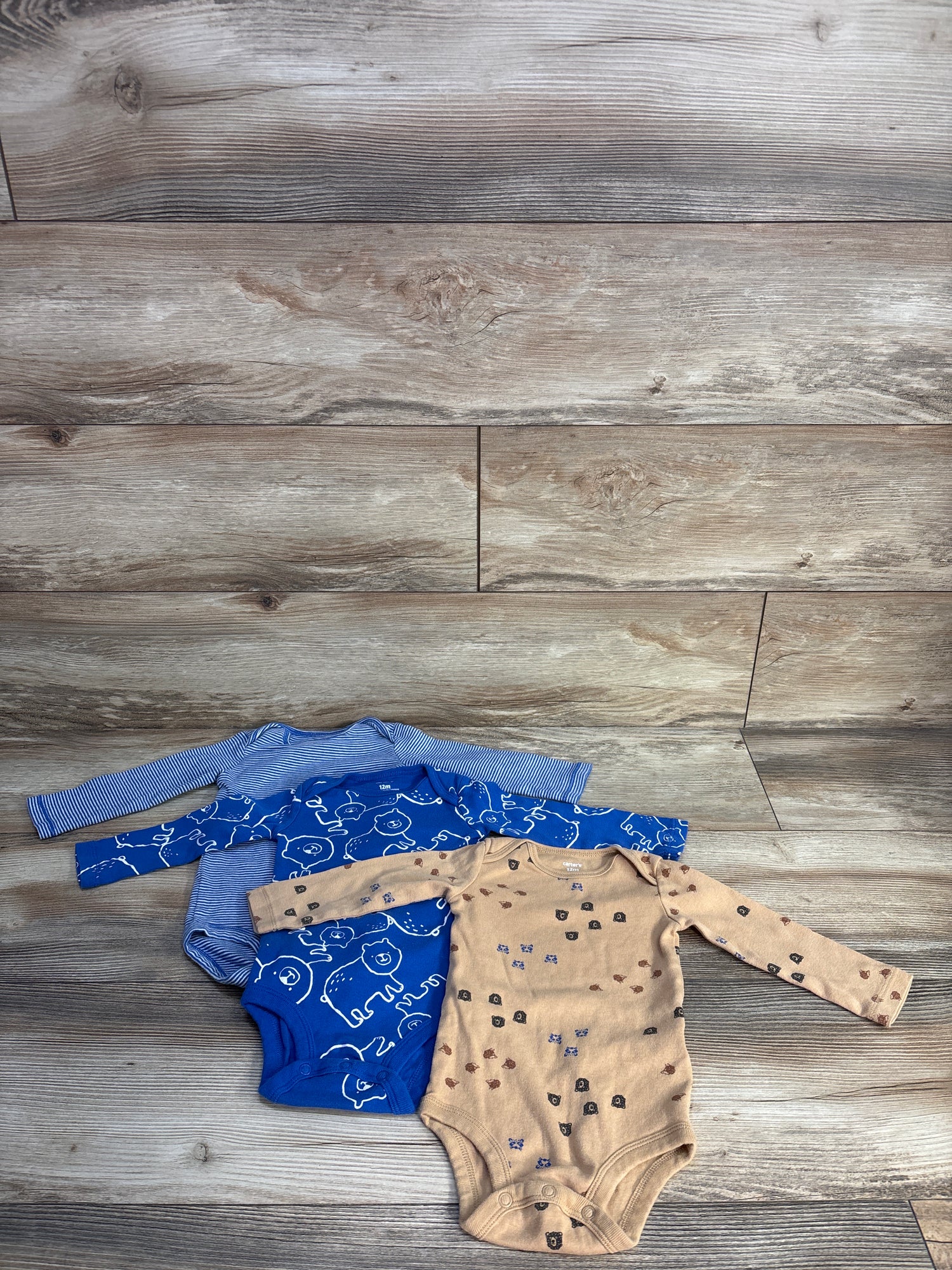 Carter's 3pk Long Sleeve Bodysuits Blue sz 12m