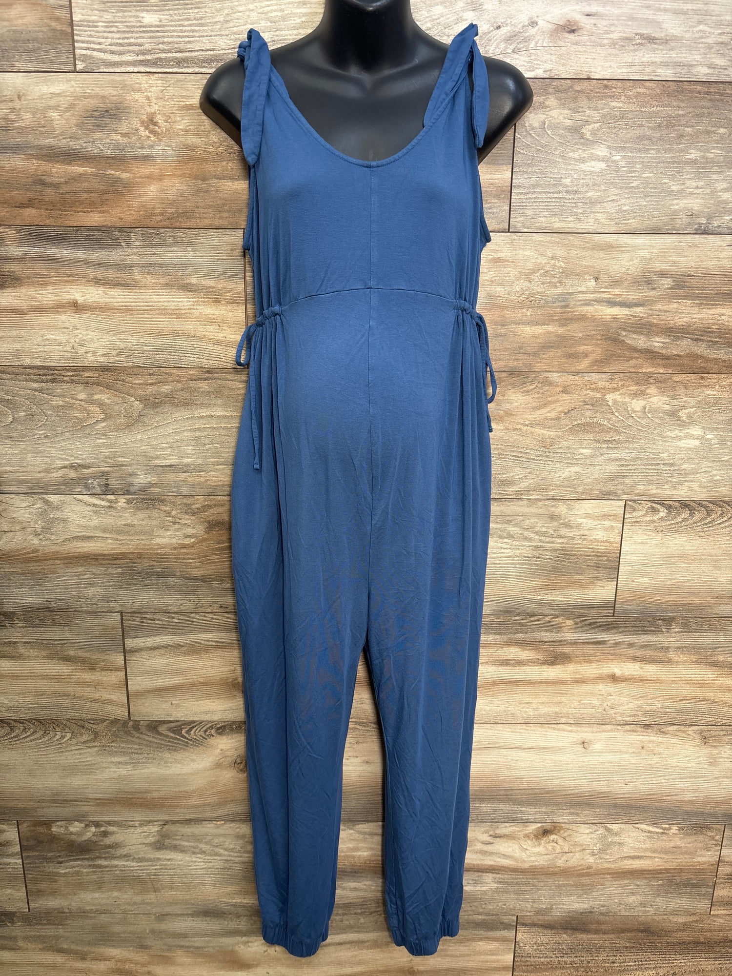Isabel Maternity Knot Sleeve Tank Jumpsuit Blue sz Medium