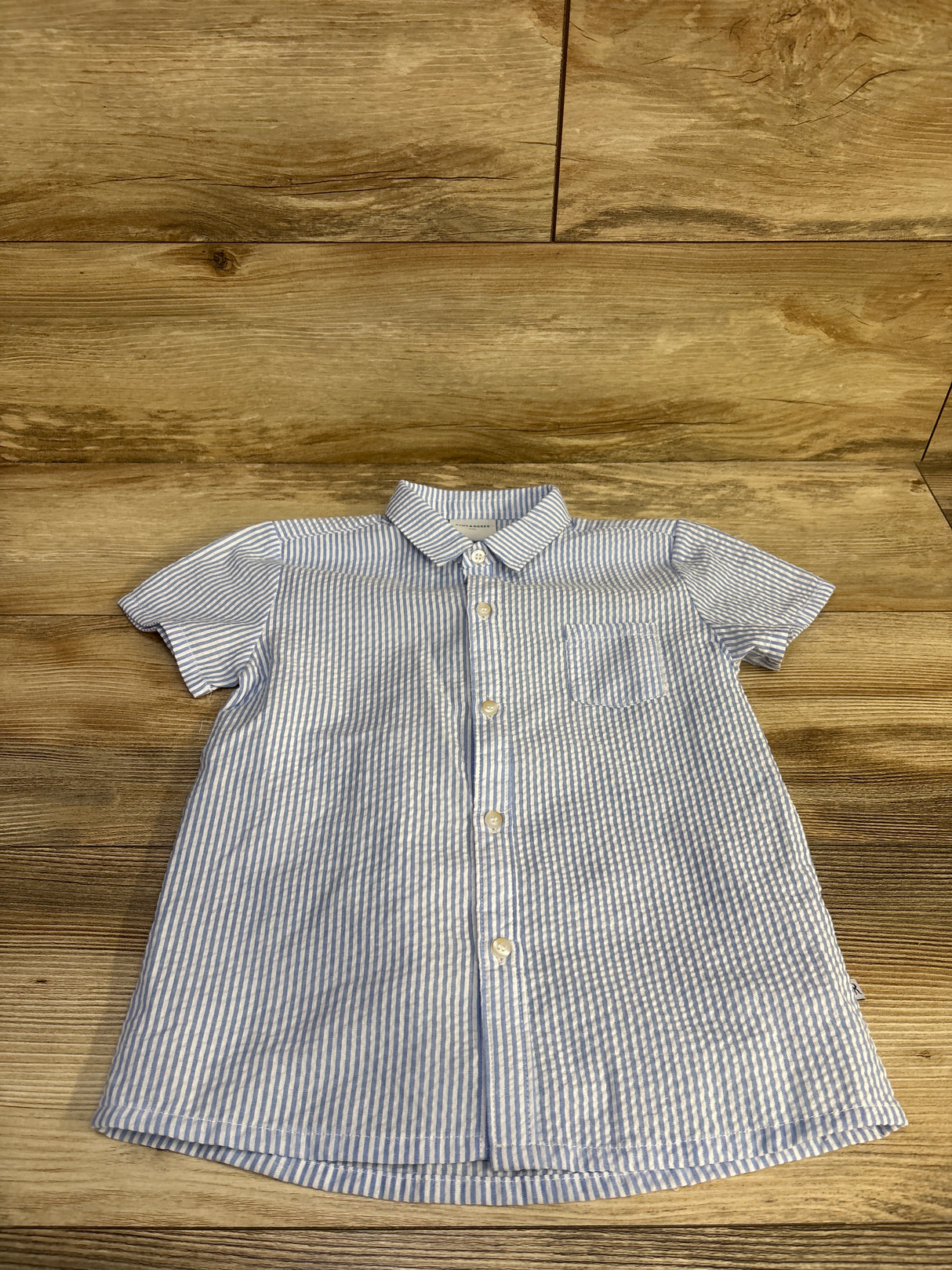 Bums & Roses Striped Seersucker Button-Up Shirt Blue sz 5-6T