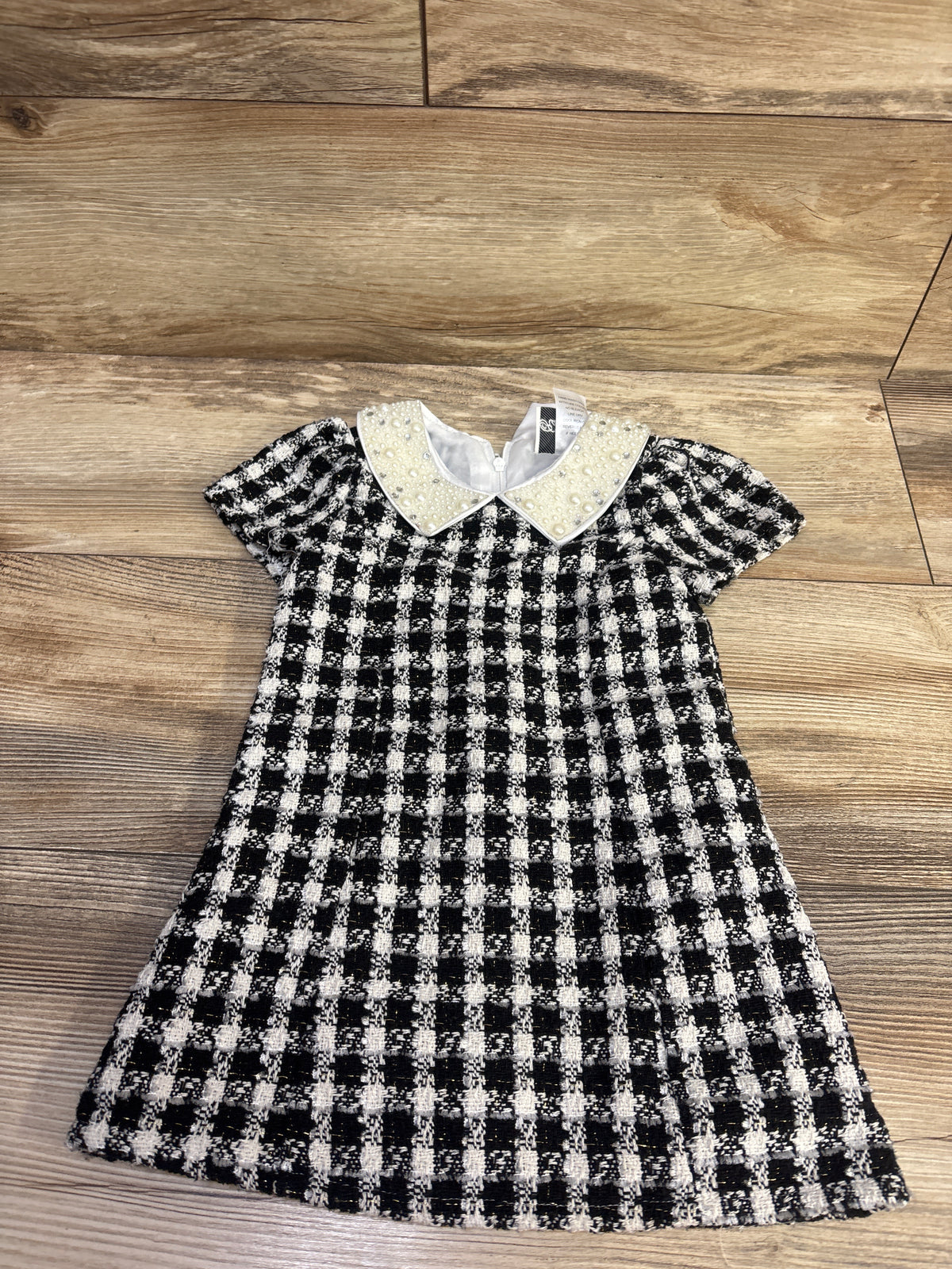 Rare Editions Pearl Collar Tweed Dress Black sz 3T