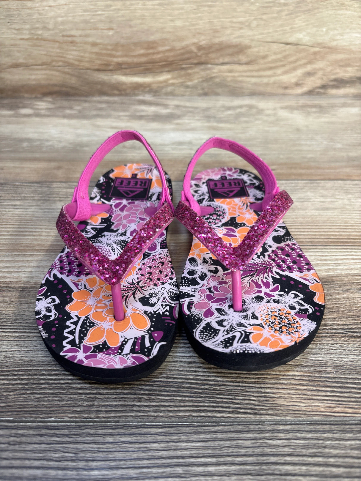 Reef Little Stargazer Pineapple FLoral Flip Flops Pink sz 9c