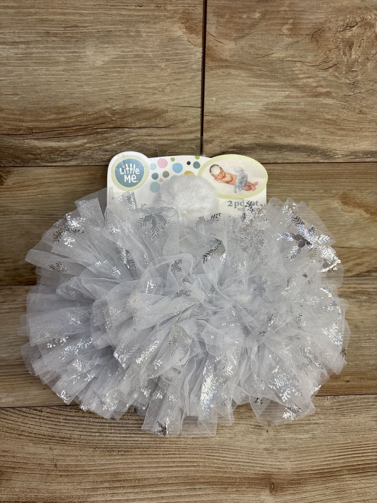 NEW Little Me 2Pc Photo Op Tutu Set Faux Fur Trim Silver Sz 0-12m