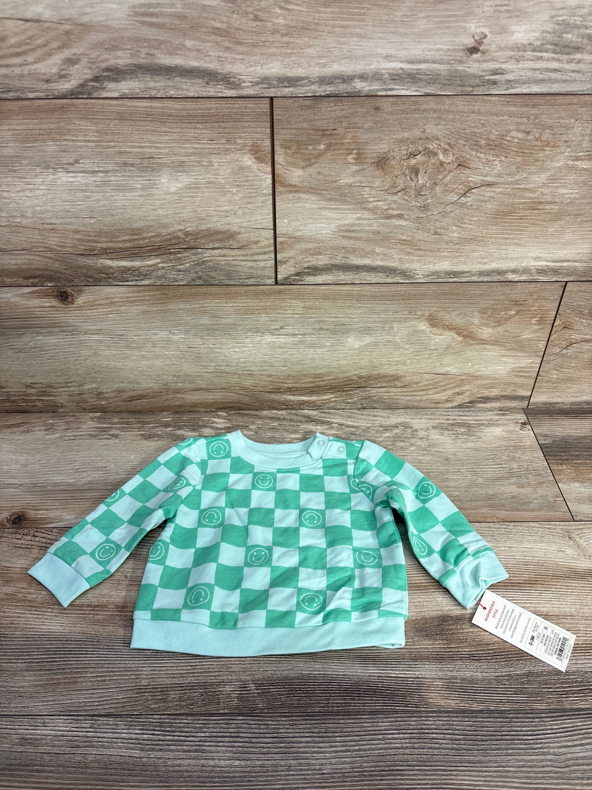 NEW Cat & Jack Checker Smile Face Sweatshirt Mint sz 0-3m