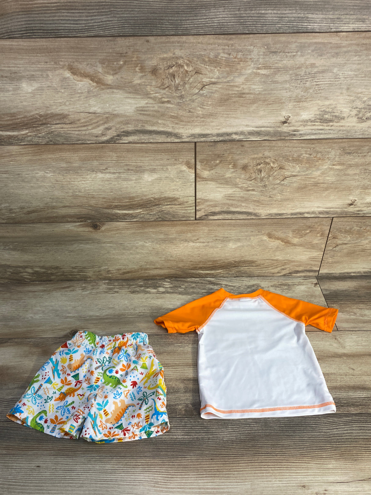 Feloton 2pc Dinosaur Rash Guard & Swim Trunks Orange sz 12m