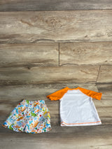 Feloton 2pc Dinosaur Rash Guard & Swim Trunks Orange sz 12m