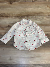 Cat & Jack Heart Print Button Up Shirt White sz 12m