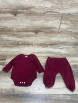 Shein 2pc Ribbed Bodysuit & Pants Burgundy 1-3m