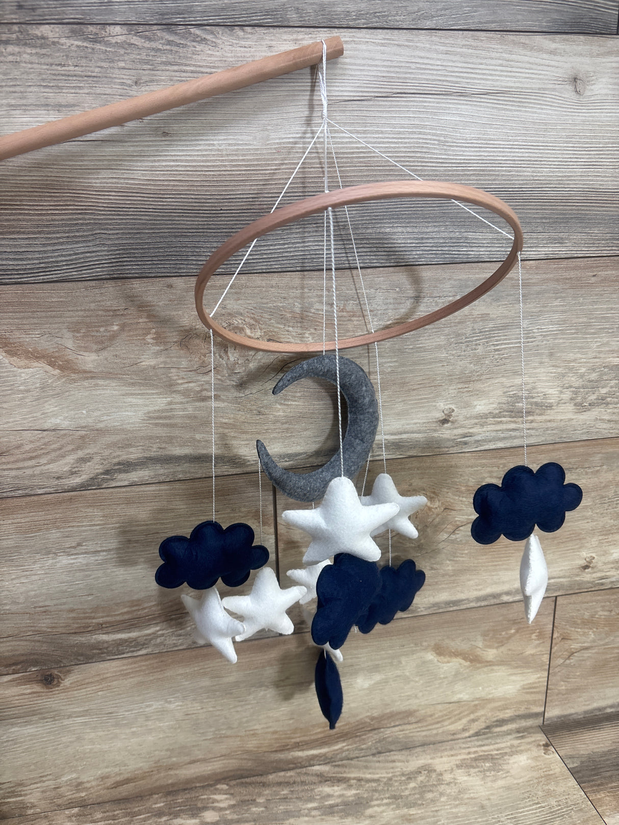 VKP Wooden Crib Mobile - Blue Moon, Stars & Clouds