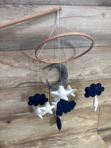 VKP Wooden Crib Mobile - Blue Moon, Stars & Clouds