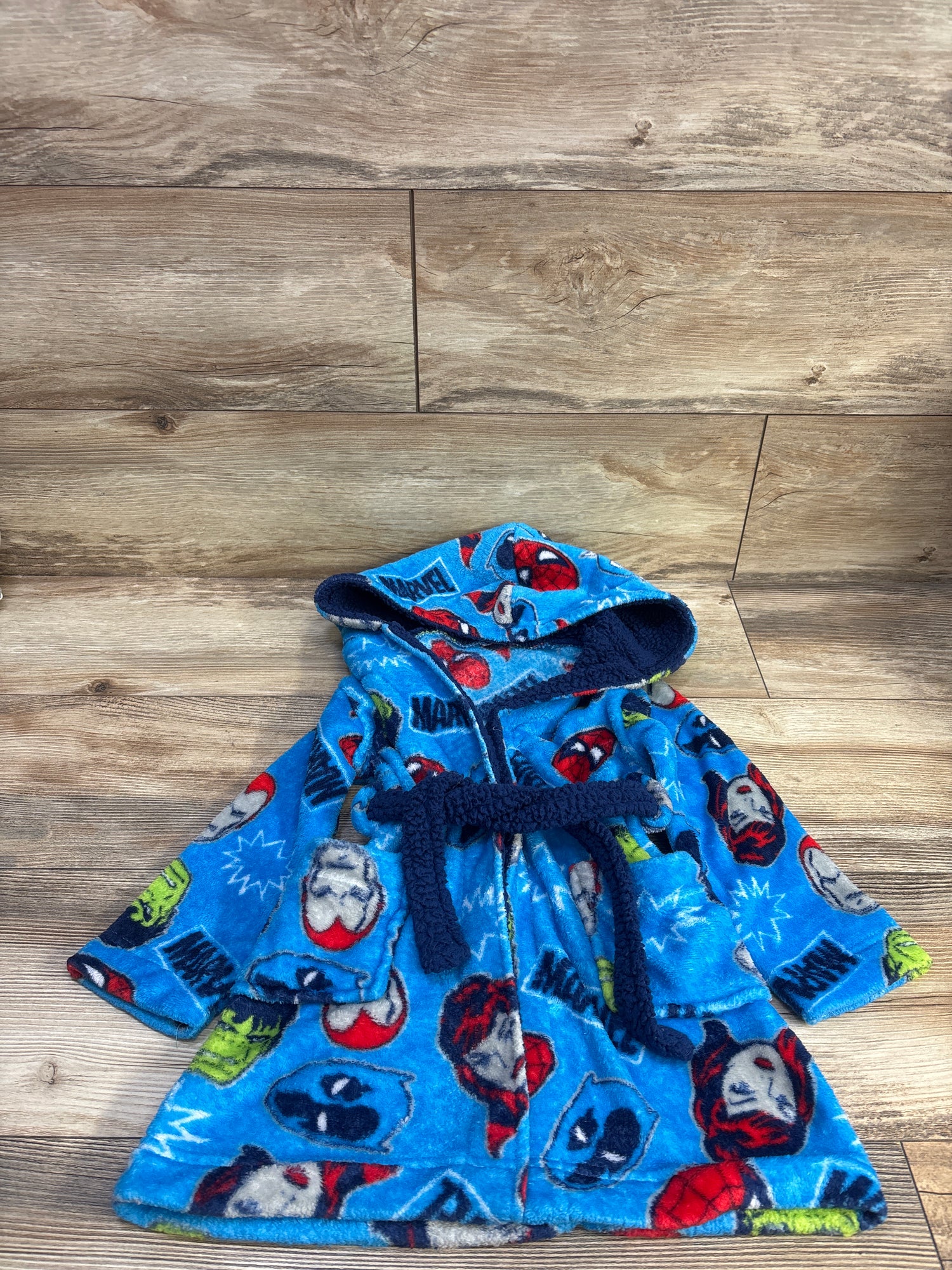 Marvel Plush Hooded Bath Robe Blue sz 2-4T