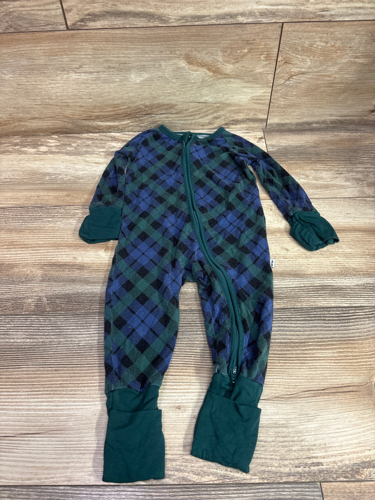 Little Sleepies Bamboo Convertible Sleeper in Emerald Green Plaid sz 3-6m