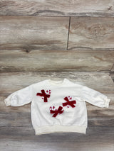 H&M Candy Cane Velvet Bow Pullover Sweatshirt Ivory sz 6m