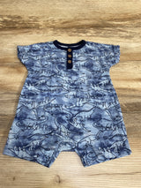 Old Navy Henley Dino Shortie Romper Blue sz 6-12m