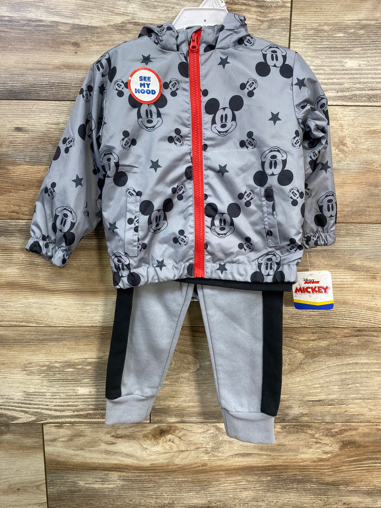 NEW Disney Junior Mickey Mouse 3pc Windbreaker & Joggers Set Grey sz 24m