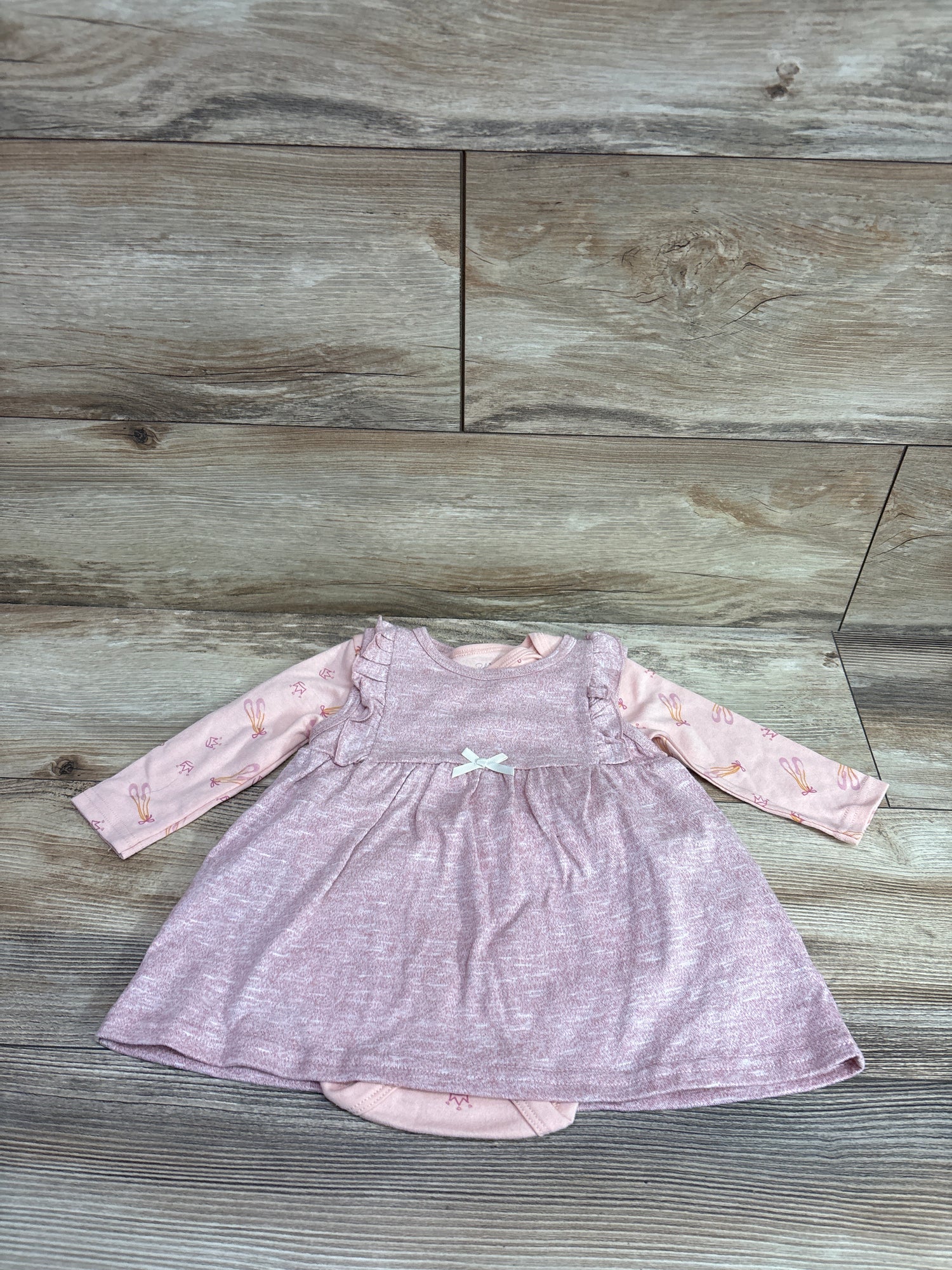 Rene Rofe 2pc Long Sleeve Bodysuit & Sleeveless Dress Set Pink sz 6-9m