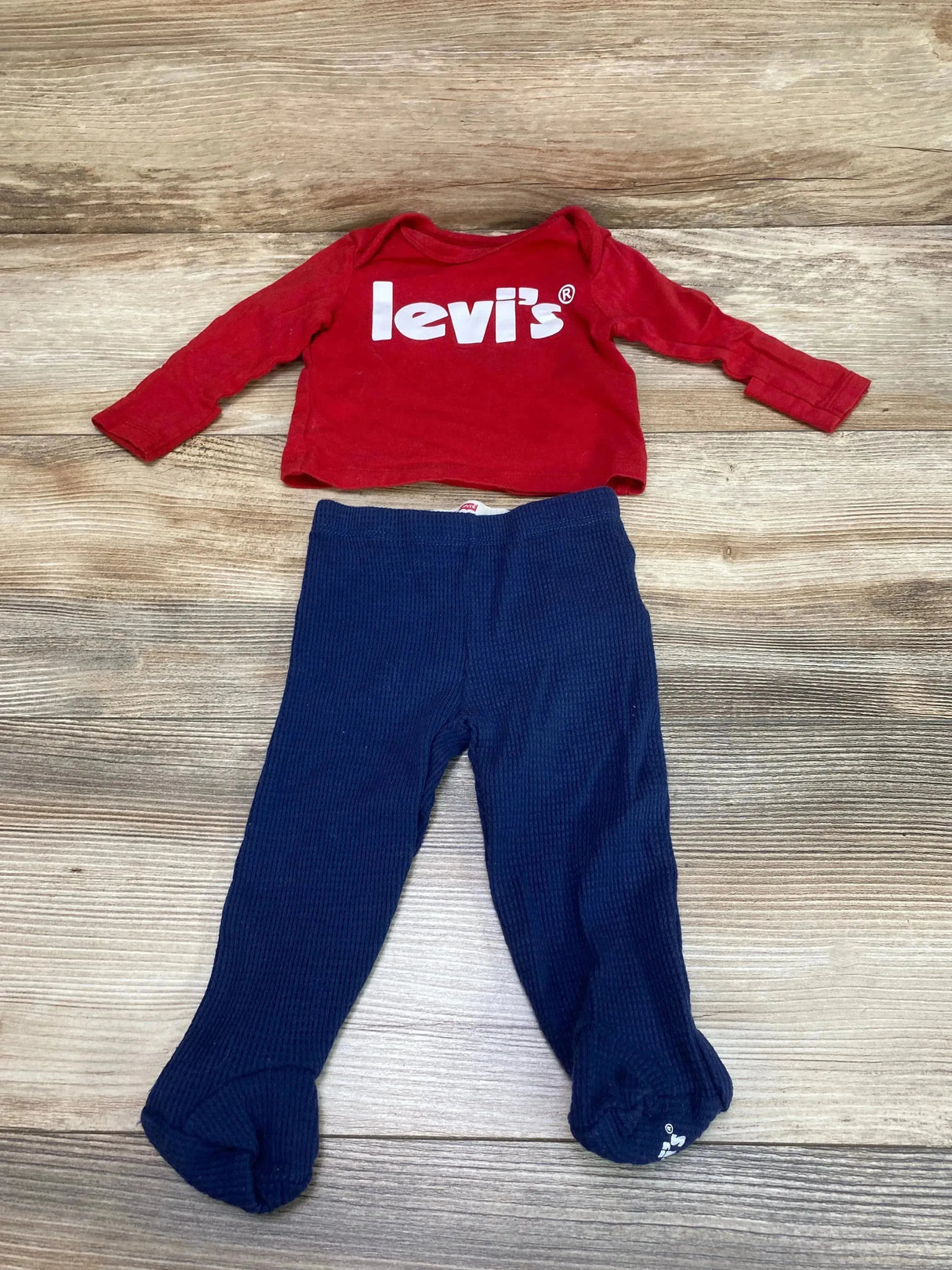 Levi's 2pc Long Sleeve Shirt & Footed Pants Red sz 3m