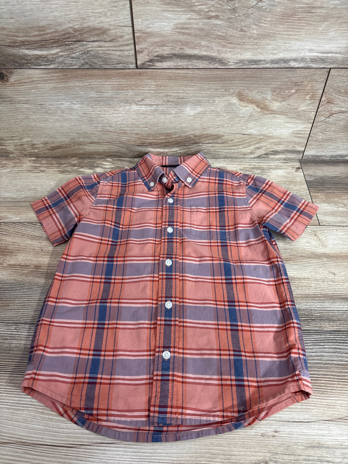 Janie & Jack Plaid Button-Down Poplin Shirt Orange sz 5T