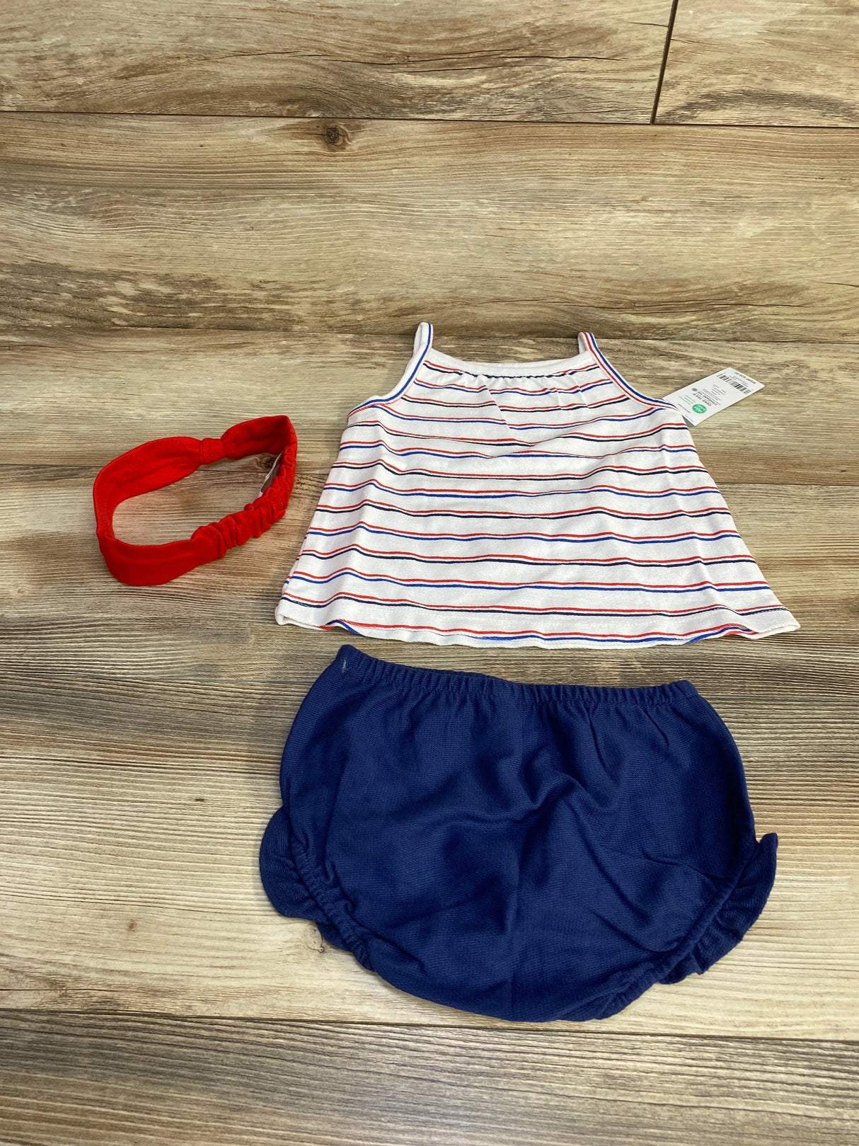 NEW Carter's 3pc Striped Top + Bottoms + Headband White sz 18m