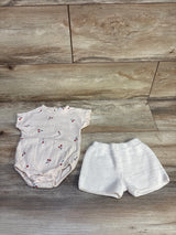 Zara 2pc Cherry Bodysuit & Shorts Set Tan sz 3-6m