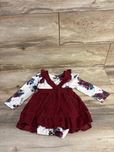2pc Floral Shirt & Ruffled Cord Overalls White sz 9-12m
