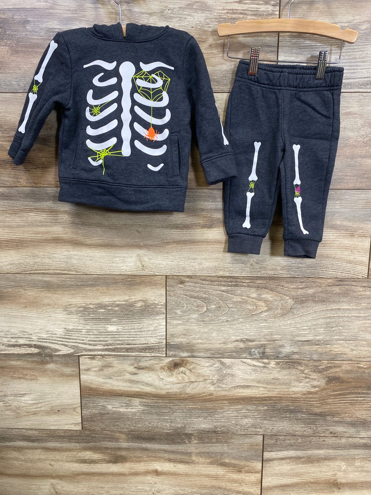 Cat & Jack 2pc Skeleton Pull Over Hoodie & Joggers Set Grey sz 12m