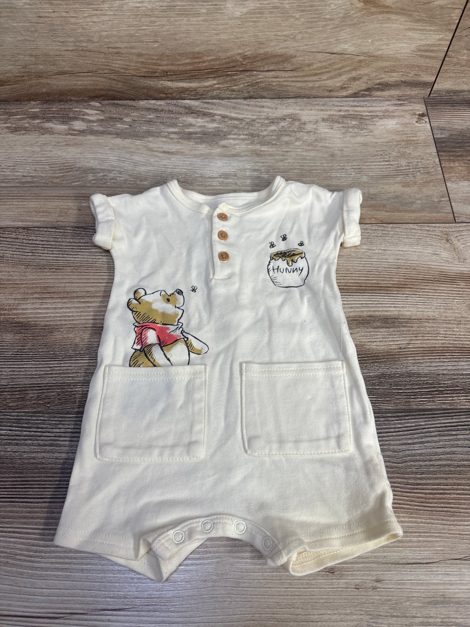 Disney Baby Winnie The Pooh Henley Shortie Romper Yellow sz Newborn