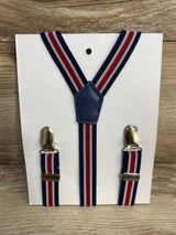 Y Back Adjustable Synthetic Leather Suspenders Navy/Red