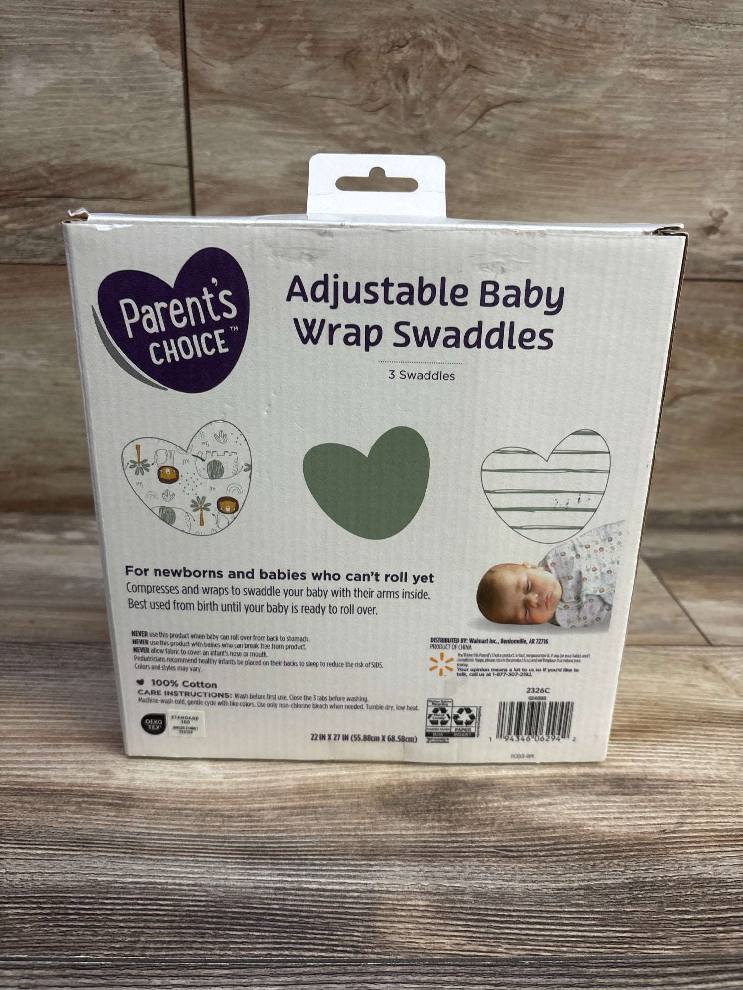 NEW Parent's Choice 3pk Swaddle Wraps Jungle sz 0-3m