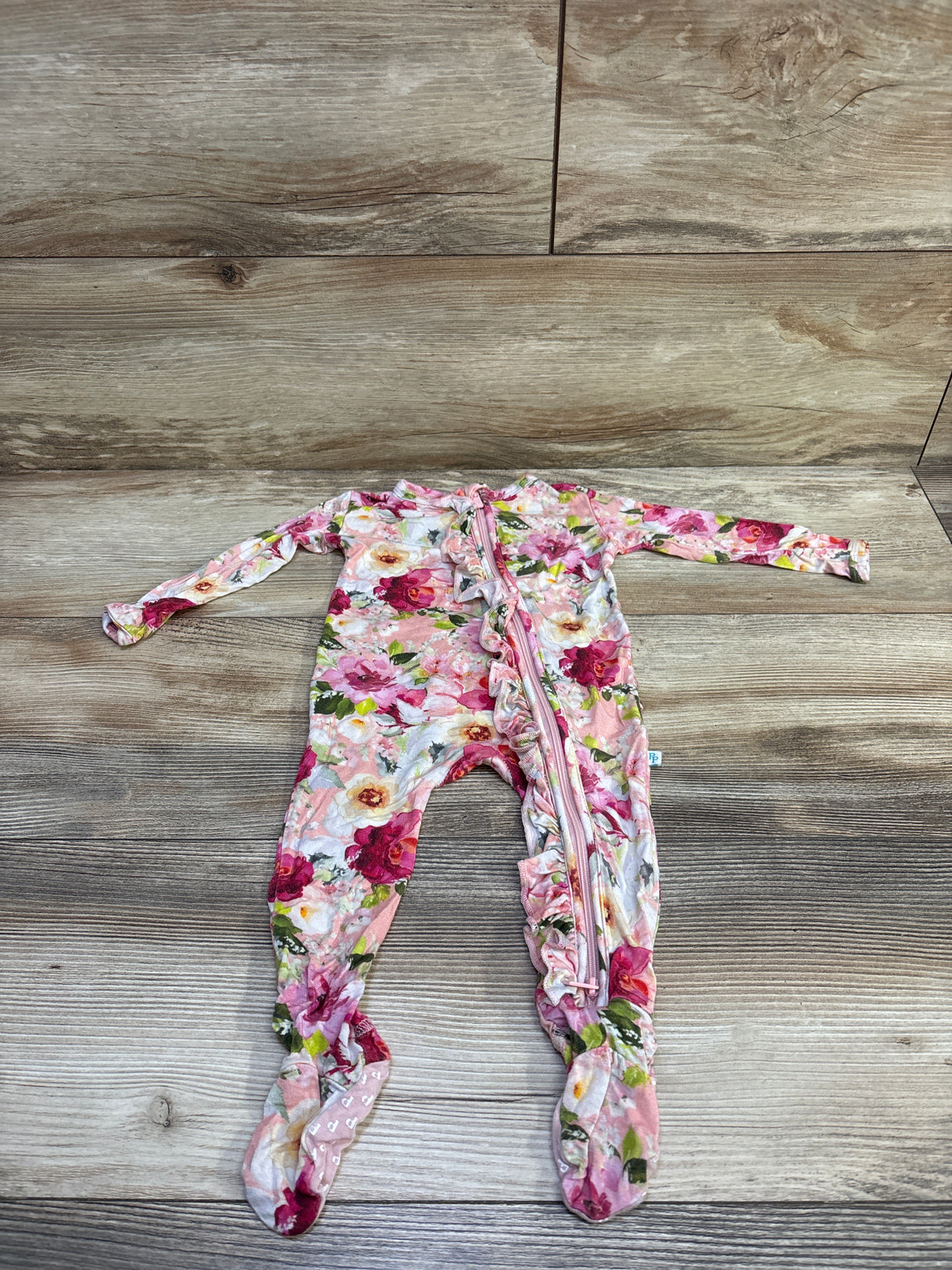 Posh P. Bamboo Floral Ruffle Footie Pink sz 3-6m