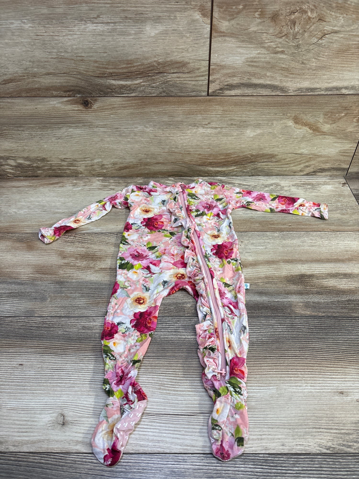 Posh P. Bamboo Floral Ruffle Footie Pink sz 3-6m
