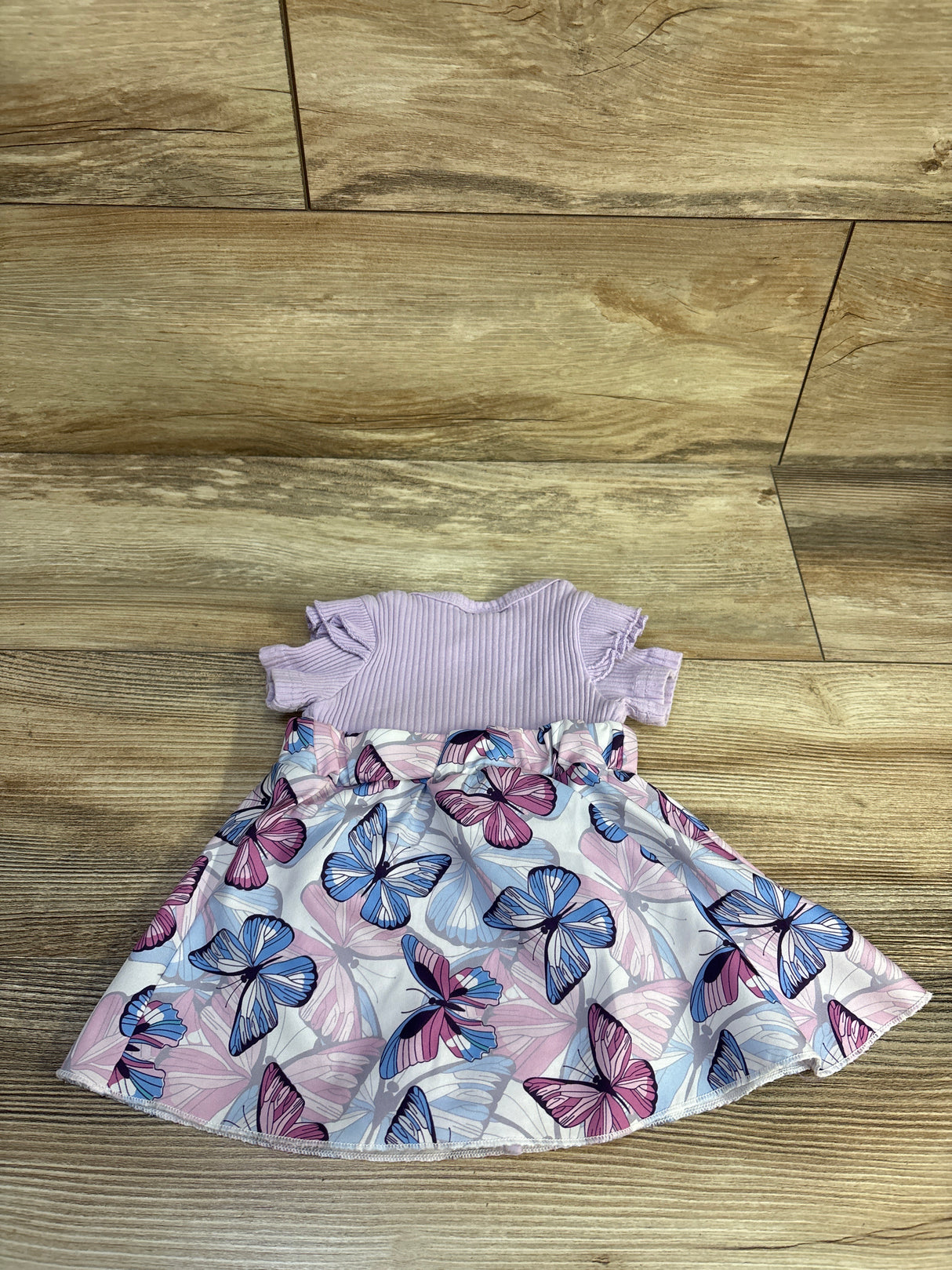 Irsutey Butterfly Print Ribbed Bodysuit Dress Purple sz 0-3m