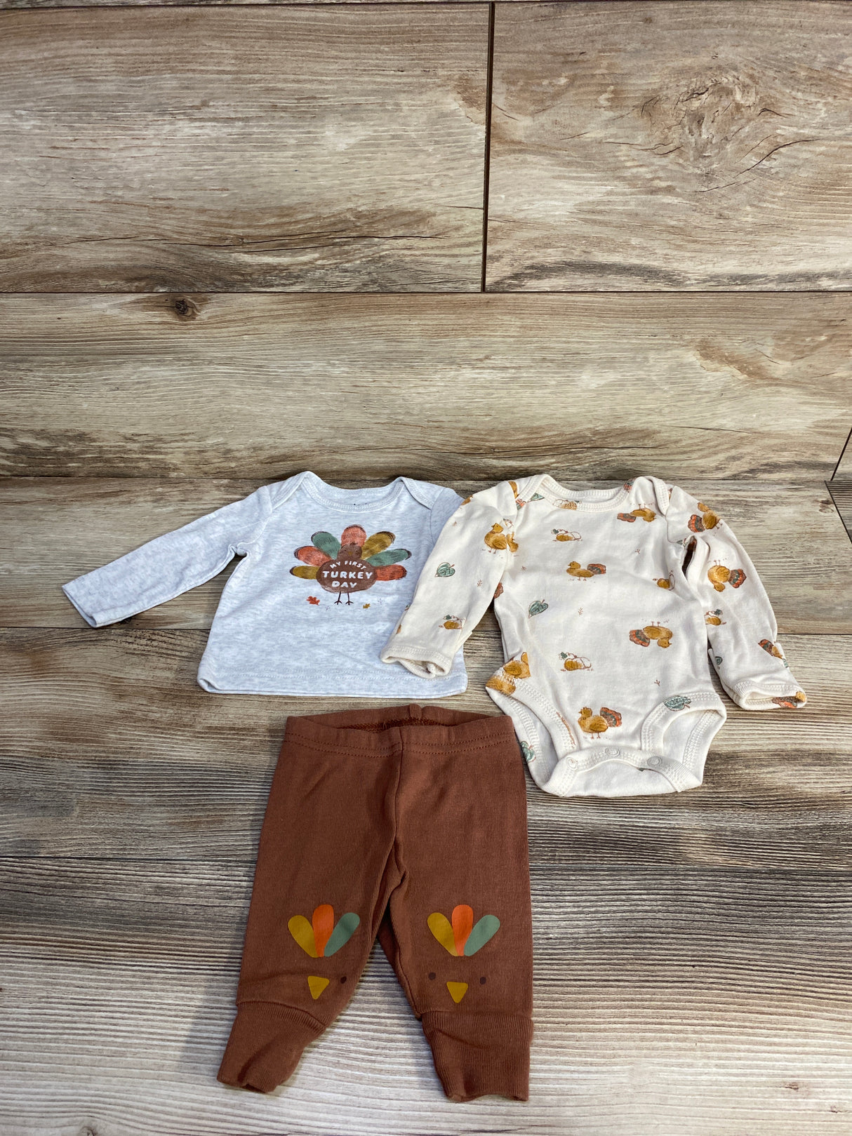 Just One You 3pc My First Turkey Day Bodysuit & Shirt Set Grey sz Newborn