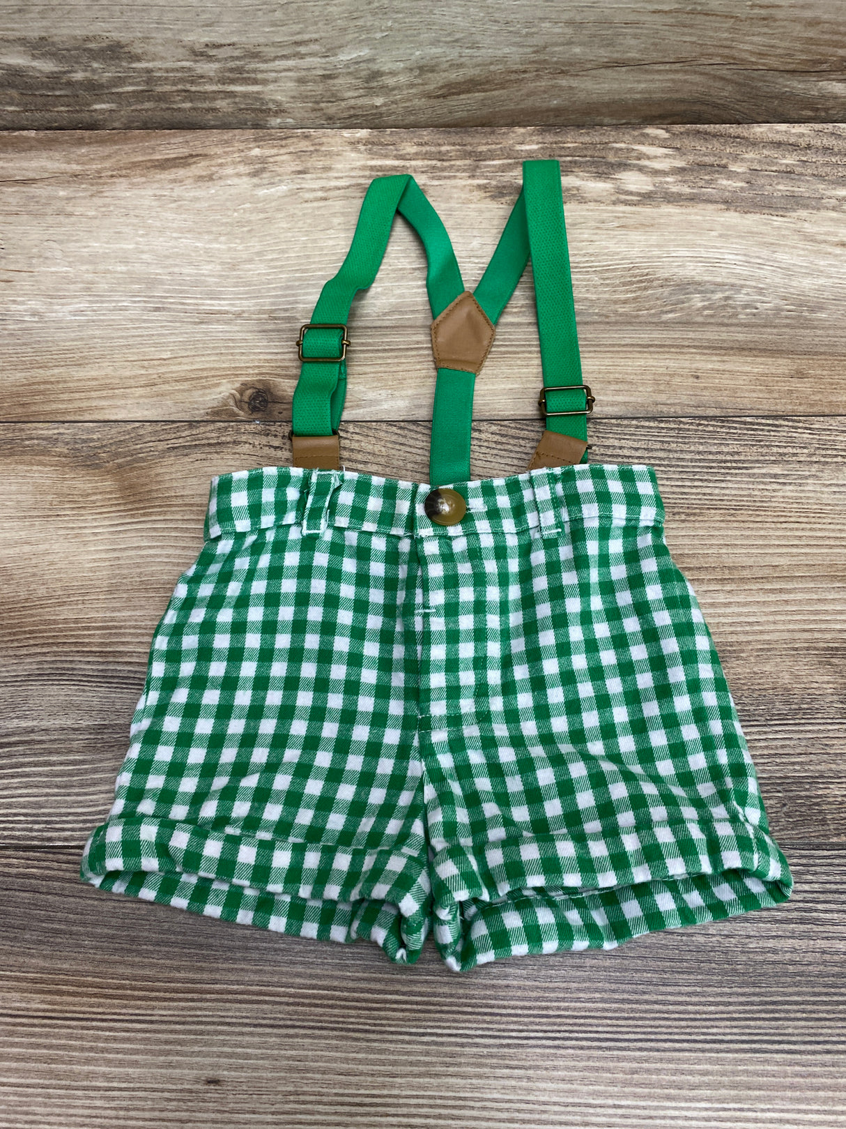 Gingham Suspender Shorts Green sz 0-3m