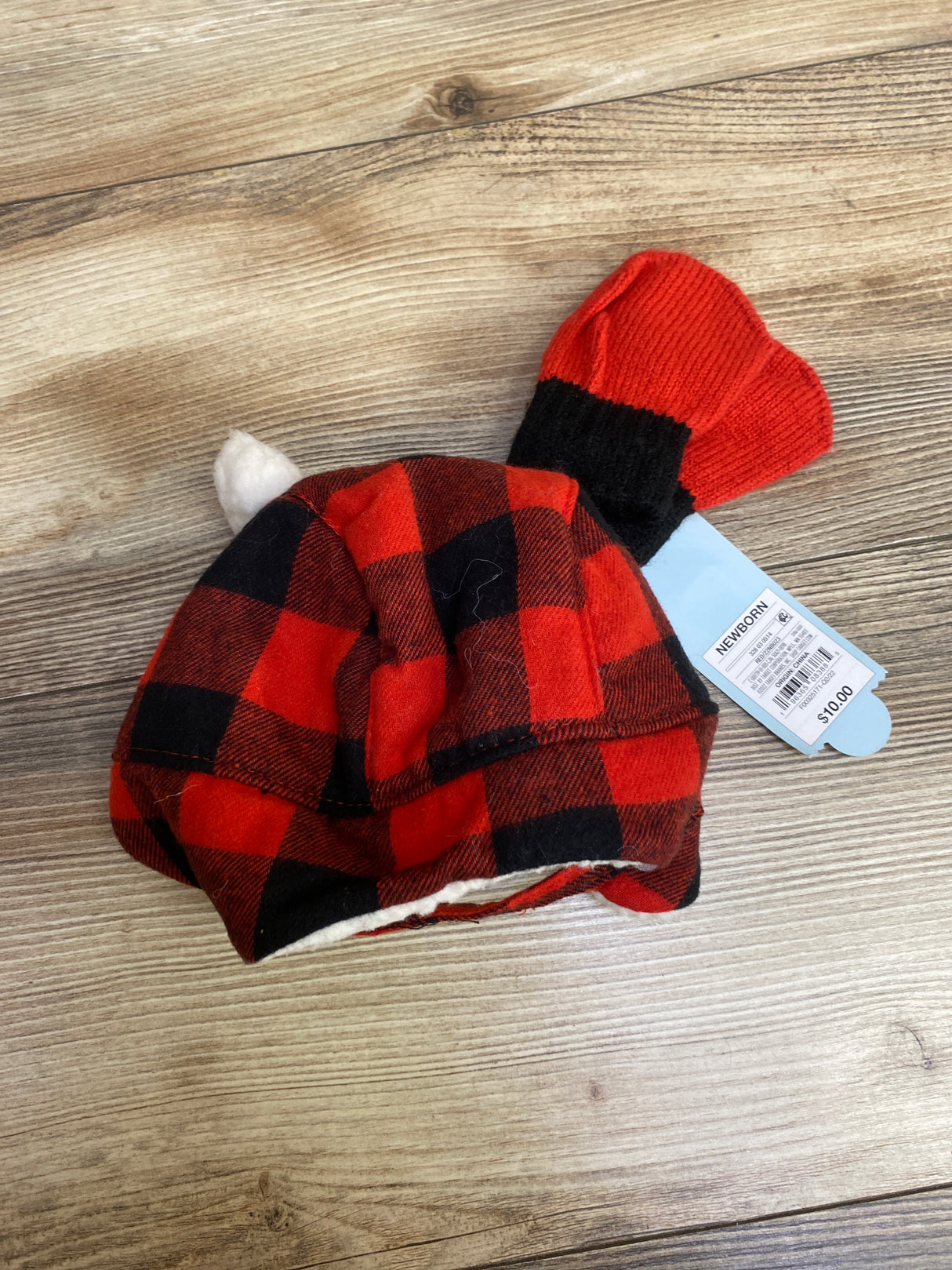 NEW Cat & Jack Buffalo Check Faux Fur Hat & Mitten Set sz NB