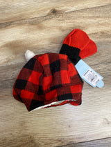 NEW Cat & Jack Buffalo Check Faux Fur Hat & Mitten Set sz NB